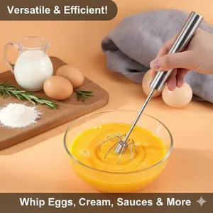 Stainless Steel Semi-Automatic Whisk, Hand Frother & Wisking Tool, Egg Beater For Cooking, Egg Spinner, Stainless Steel Whisk For Egg Beaters Kitchen Utensils