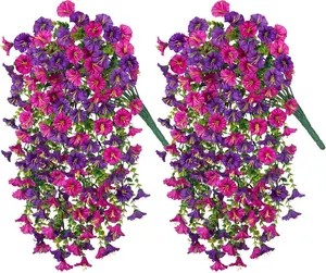 Artificial Morning Glory Vine, 2 /4 Counts/set Fake Flower Vine,faux flower，outdoor flower ,Decorative Flowers for Home Party Wedding Outdoor Yard Wall Hanging, Ornaments, Mother's Day Gift，Faux Silk Daisy and Eucalyptus Hanging Arrangement