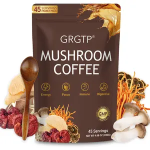 GRGTP Mushroom Coffee - Superfood Blend with 6 Adaptogens (Cordyceps, Lion's Mane, Reishi Other) | Jitter-Free Energy, Enhanced Focus, Digestion & Immunity Support | 45 Servings, Vegan, Gluten Free, Non-GMO | Mushroom coffee supplement, powder supplement