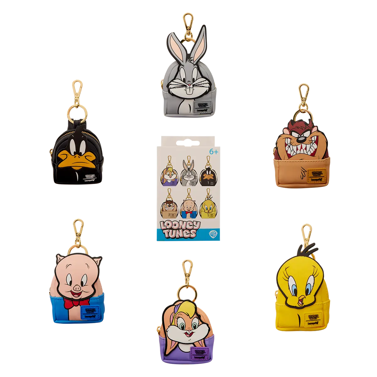 Loungefly Looney Tunes Printed Applique Character Bag Charm - Backpack Accessory, Collectible Polyurethane Mini Backpack-Style Purse Accessory, Blind Box Zipper Fashion Keychain