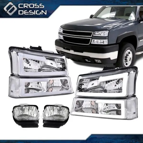 CROSSDESIGN LED DRL Bumper Headlamps & Fog Lights Pair with LED Backlights, Compatible with 03-07 Chevy Silverado, Avalanche, Headlamp, Car Light, Automotive, Head Lights For Car, Led Car Bulb Headlight Assemblies