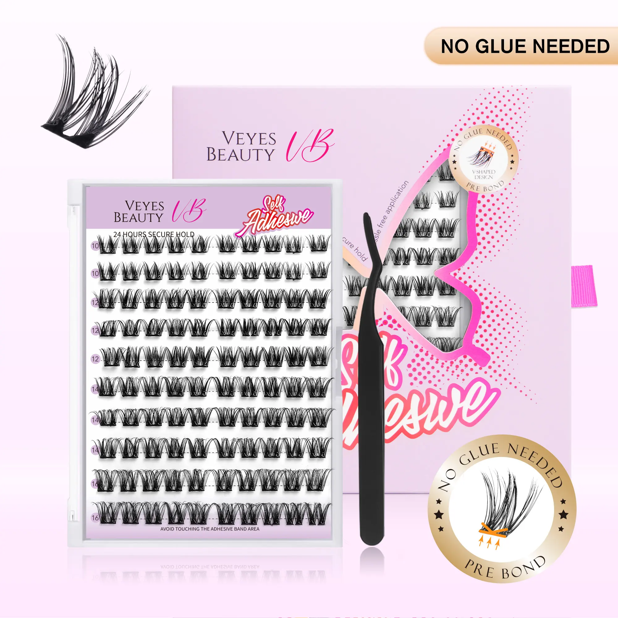 VEYESBEAUTY Self Adhesive Lashes-Luxe Duo with Clear Glue - Upgraded Invisible Band for Natural Look