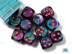 Gemini Purple-Teal & Gold | D6 Block | Chessex Dice (12)