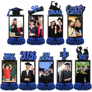 9 Pcs Graduation Centerpieces with Honeycomb Base for Class of 2026, Fit 4x6in Photo Glitter Graduation Table Centerpieces Hanging Party Supplies for High School College Graduation Gifts