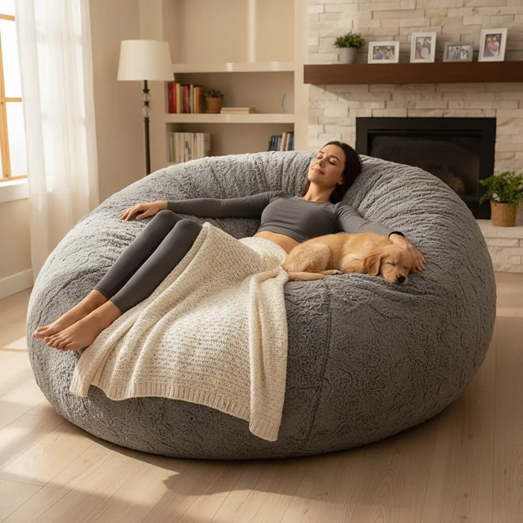 5FT/6FT Gaint bean bag Lazy sofa beanbag Chair Ship Free High-Rebound Memory Foam Furniture Flannel Cover Removable
