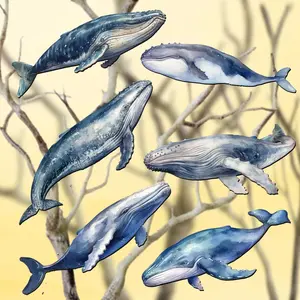 Designocracy 8090103C-S6 2 x 2 x 0.25 in. Humpback Whales Holiday Wooden Clip-on Ornaments, Set of 6
