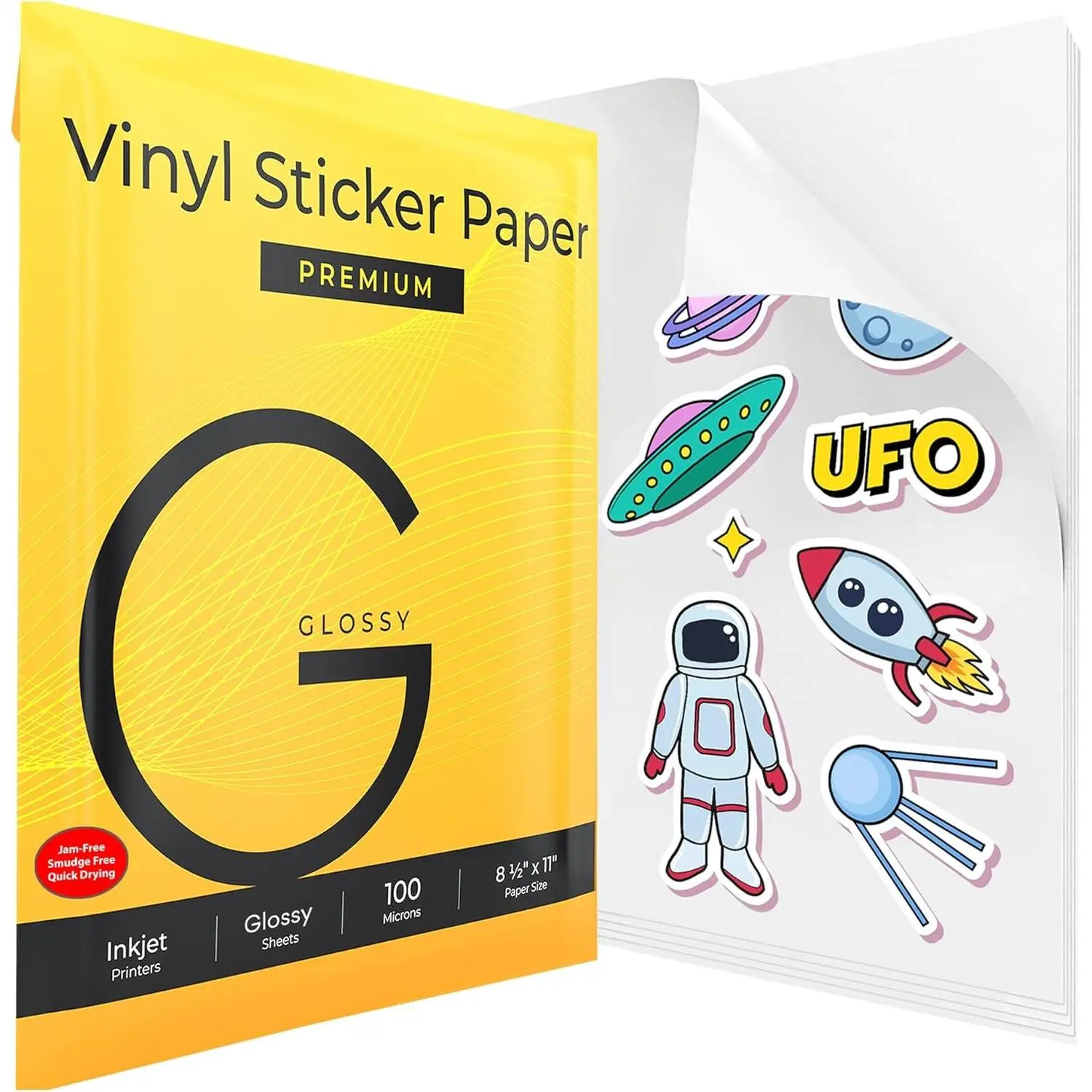 Vinyl Sticker Paper - Modern Frosty Custom Printable Sheets, Glossy Finish, Inkjet Printer Compatible, 20 Sheets