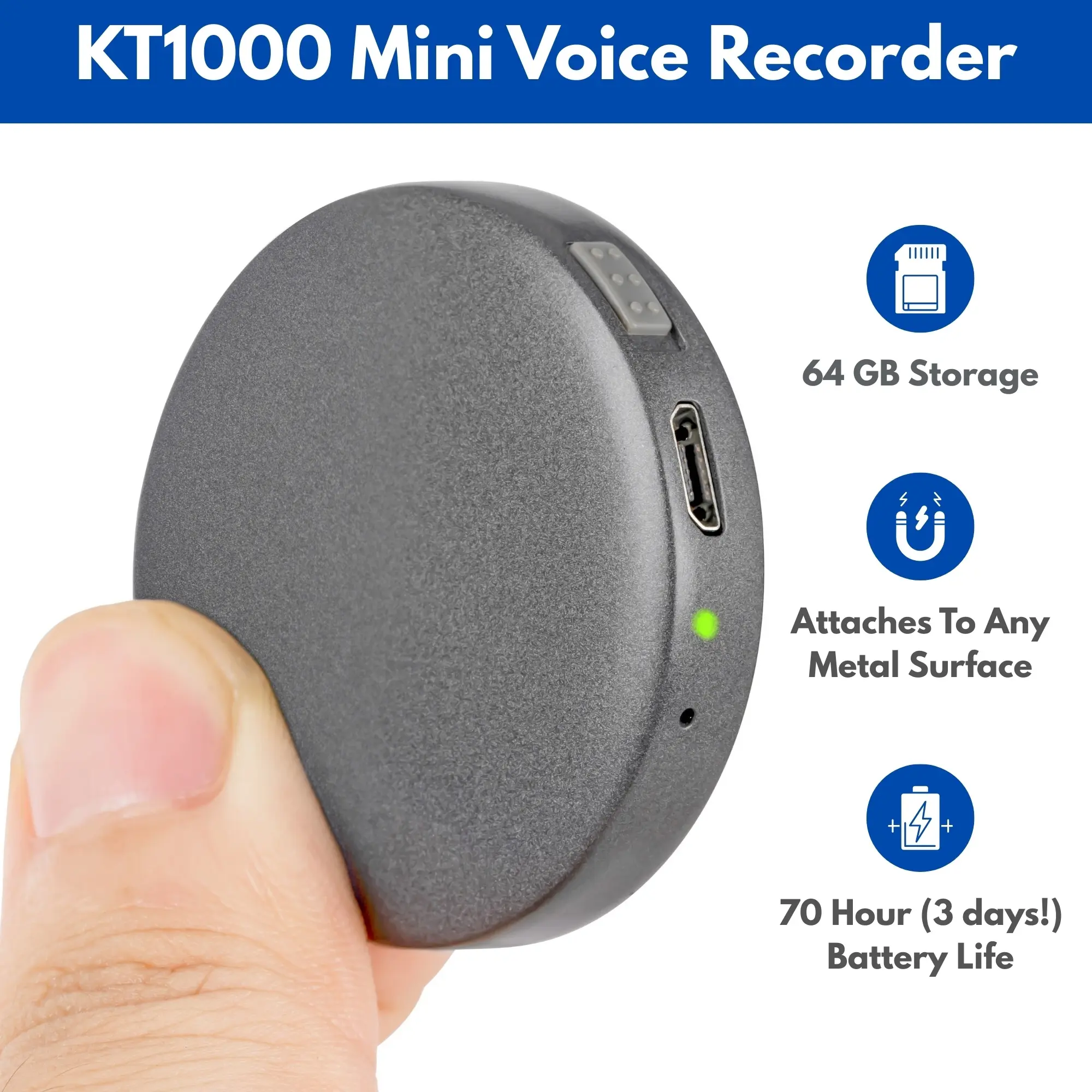 Knight 64GB Voice Activated Recorder + Digital Voice Recorder, Compact Audio Recorder, Audio Recording Device, Grabadora de Audio Digital, Gray