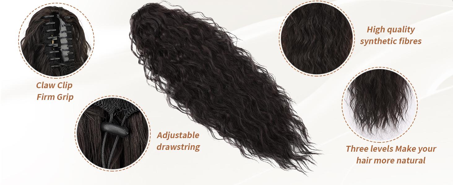 AISI HAIR 26/30 Inch Long Wavy Synthetic Hair Extensions for Women Comfortable Secure High-Quality Material Easy Wear Clip-in Ponytail Hairpiece Perfect for Casual Formal Looks