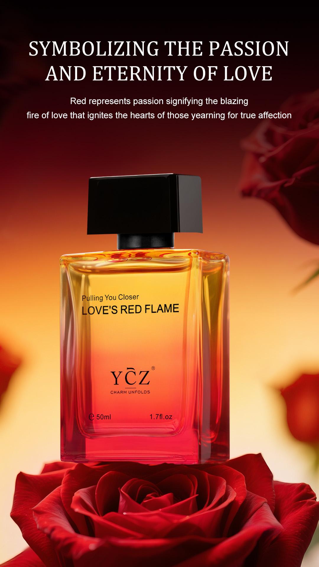 YCZ Love's Red Flame EDP 50ml Spicy Woody Fruity Scent with Lemon Vanilla Long Lasting Eau de Parfum for Men Intense Amber Oud Fragrance Perfume