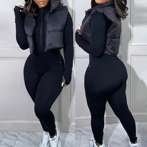 Plain Zip Up Quilted Gilet Puffer Jacket Casual Collar Vest Zipper