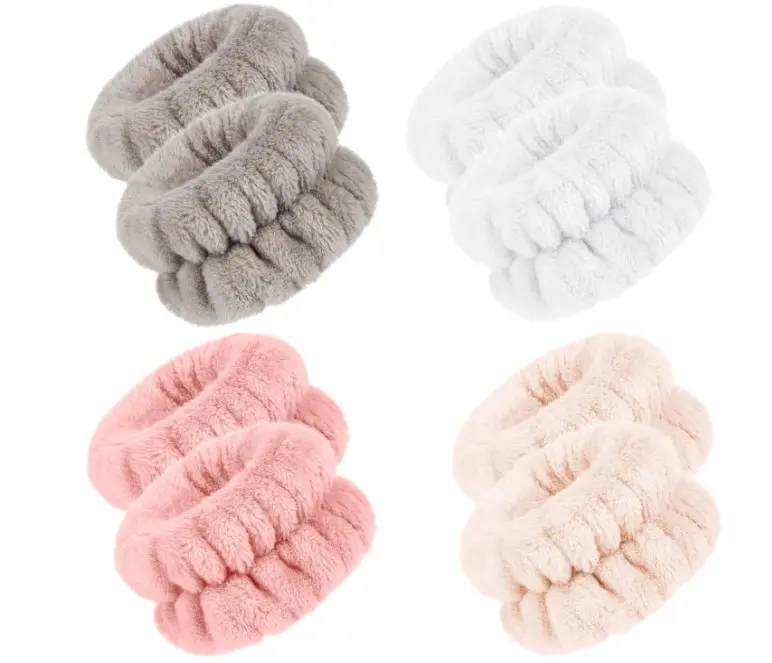 Chuangdi 4 Pairs Wrist Bands for Washing Face Wrist Spa Microfiber Wash Towel Band Scrunchies Absorbent Wristbands Sweatband for Women Prevent Liquid from Spilling(Stylish Colors)
