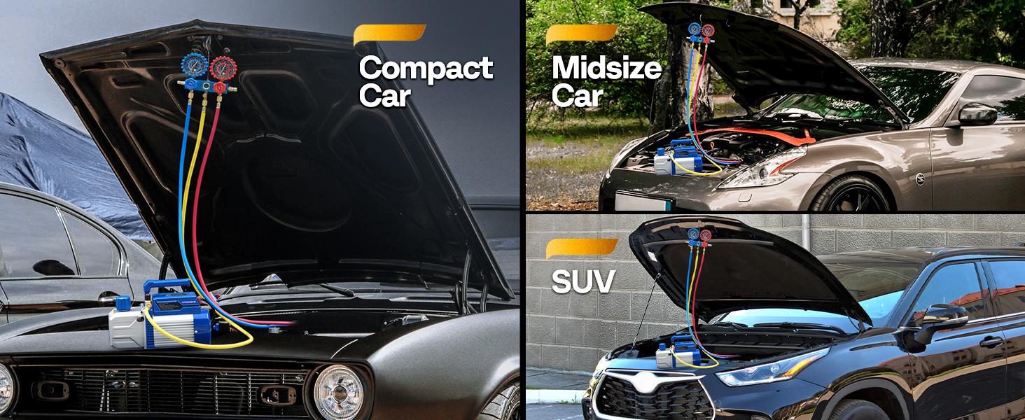 VIVOHOME HVAC Vacuum Pump and AC Manifold Gauge Kit, A2L Refrigerant Compatible, Sparkless Motor for R32 R1234yf R454B R134a R22 R410a Systems, Automotive  Conditioning Air Conditioner Maintenance Portable