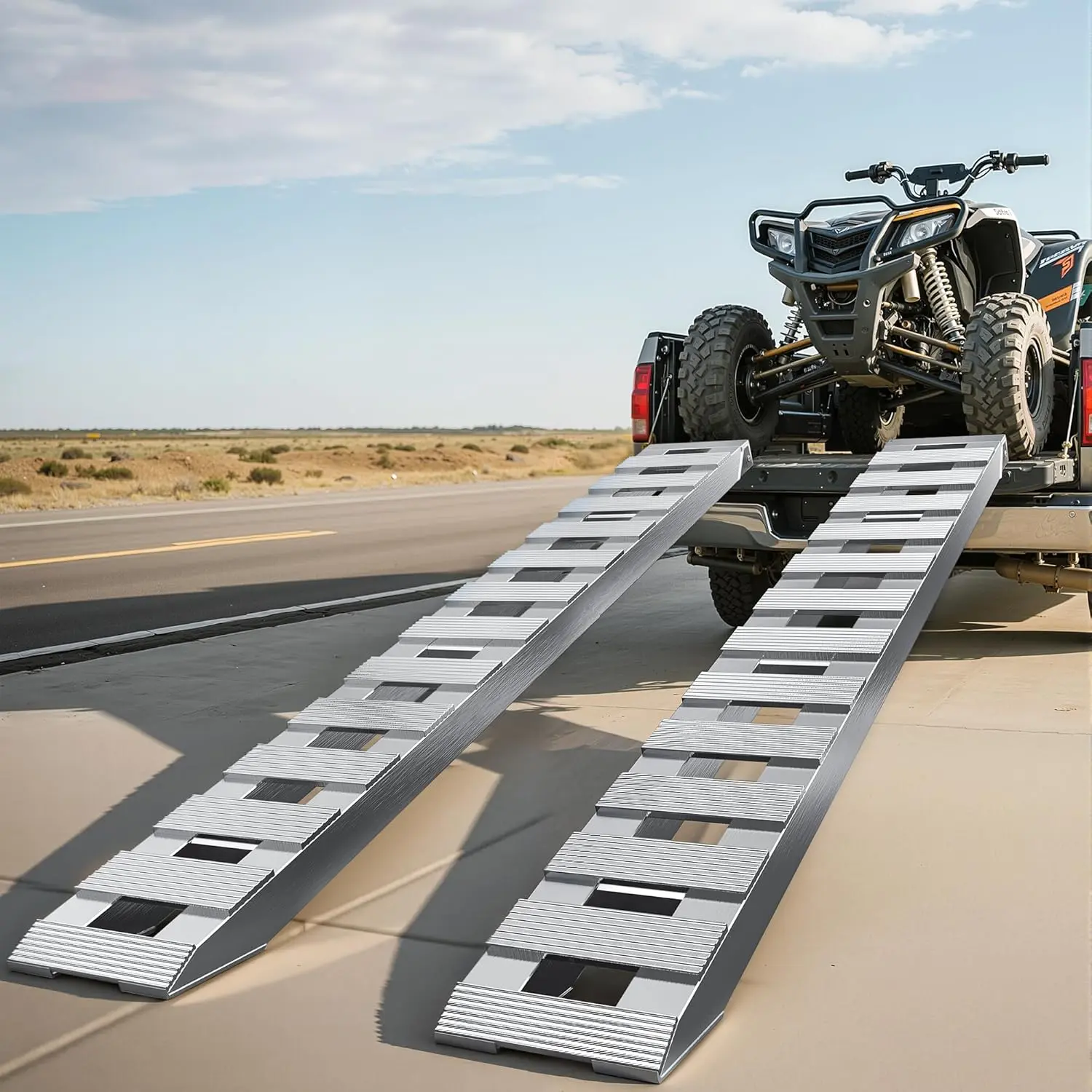 YITAMOTOR 2pcs 6000lbs 60" x 12" / 72" x 15" / 84" x 14" Aluminum Trailer Ramps, Heavy Duty Aluminum Trailer Ramps, Loading Ramps Car ATV Truck Auto Hauler Knife & Hook Ends