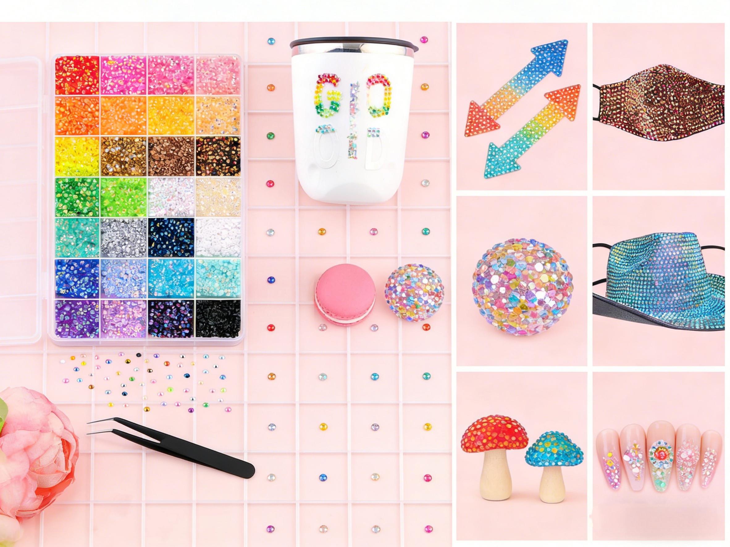 28 grids, 28,000 resin sequins, in various colors, heatable for repair, dazzling DIY accessories, suitable for clothing, cups, shoes, fabric decoration, equipped with tweezers, magnetic pen and free gifts.