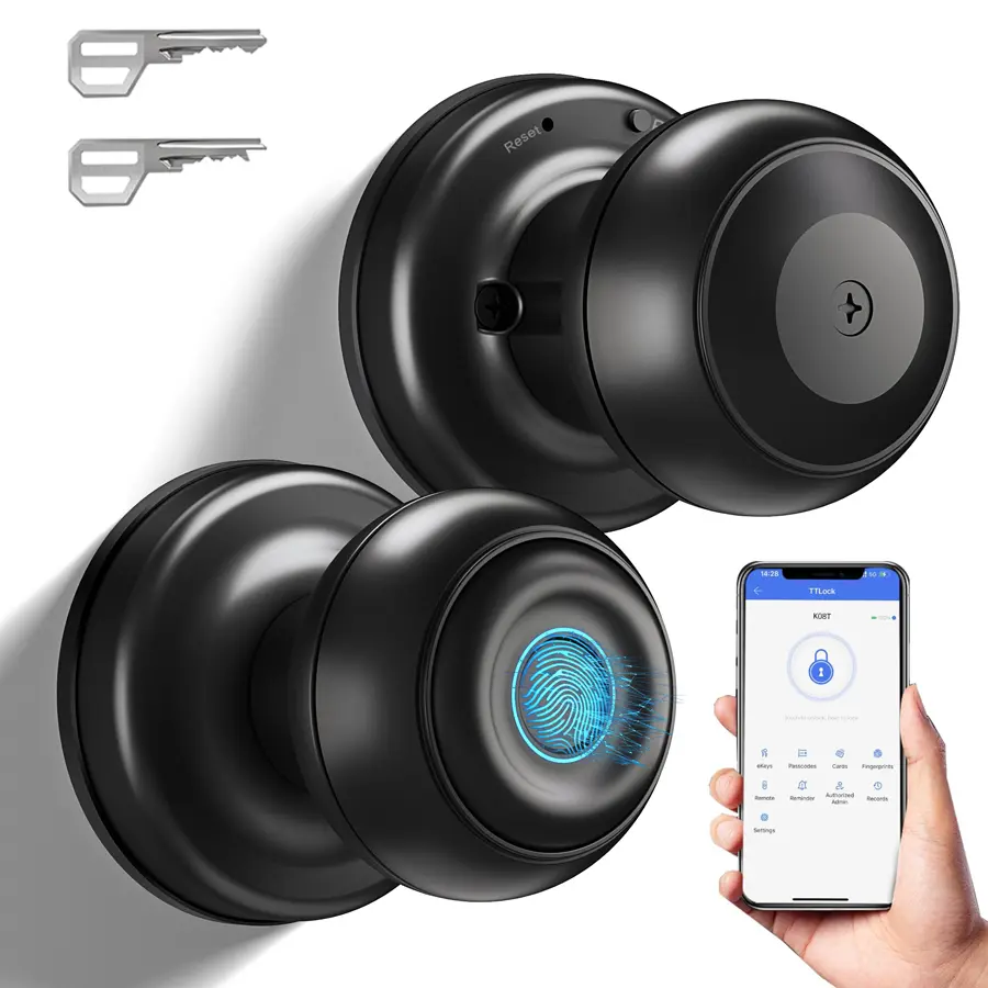 Smart Fingerprint Door Knob,Biometric Smart Ball selfLocking with APp Control,Keyless Entry Room,SmartDoor Lock for Bedroom Garage