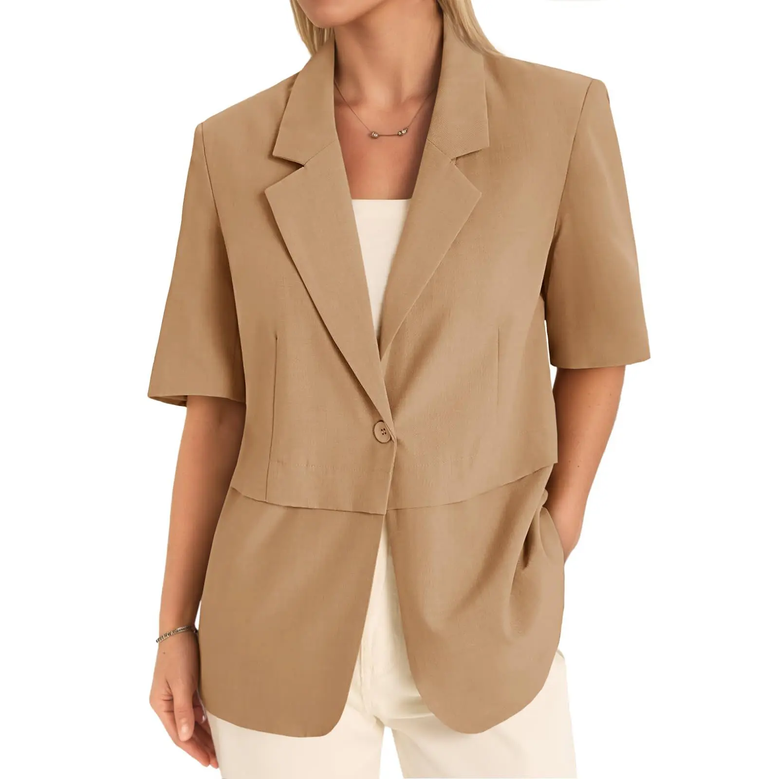 Cicy Bell Women's Casual Short Sleeve Blazer Summer Loose Fit Work Office Lapel Suit Jacket  Lightweight Elegant Soft