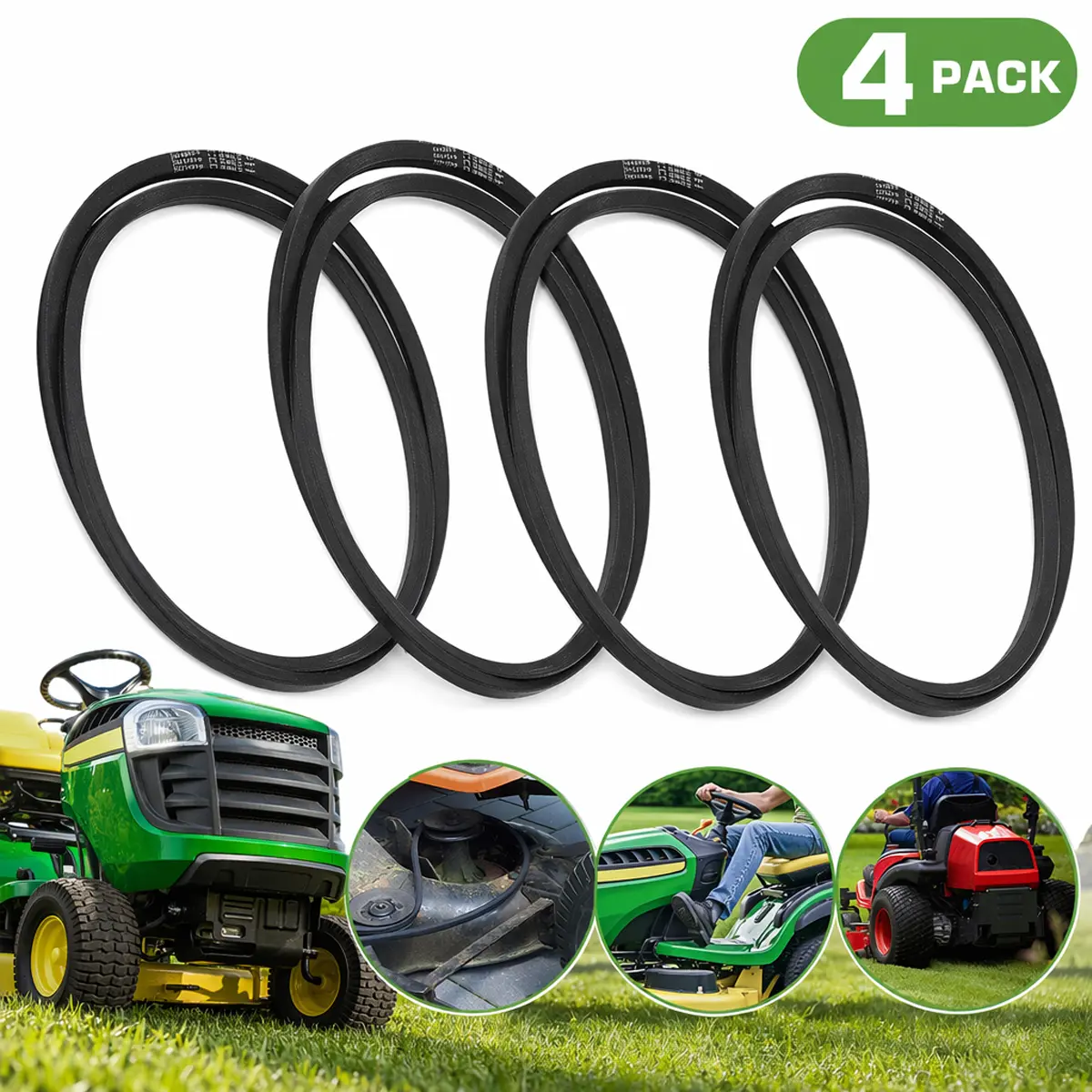 4-Pack Covered Deck Drive Replacement Belt for Craftsman LT1000, LT2000, LT3000, DYT4000 Lawn Mowers - Gas Power Mower Parts & Accessories, Rotary Mowing Parts & Accessories, Replaces Poulan Craftsman 144959, 532144959 1/2"-x-95" Deck Belt
