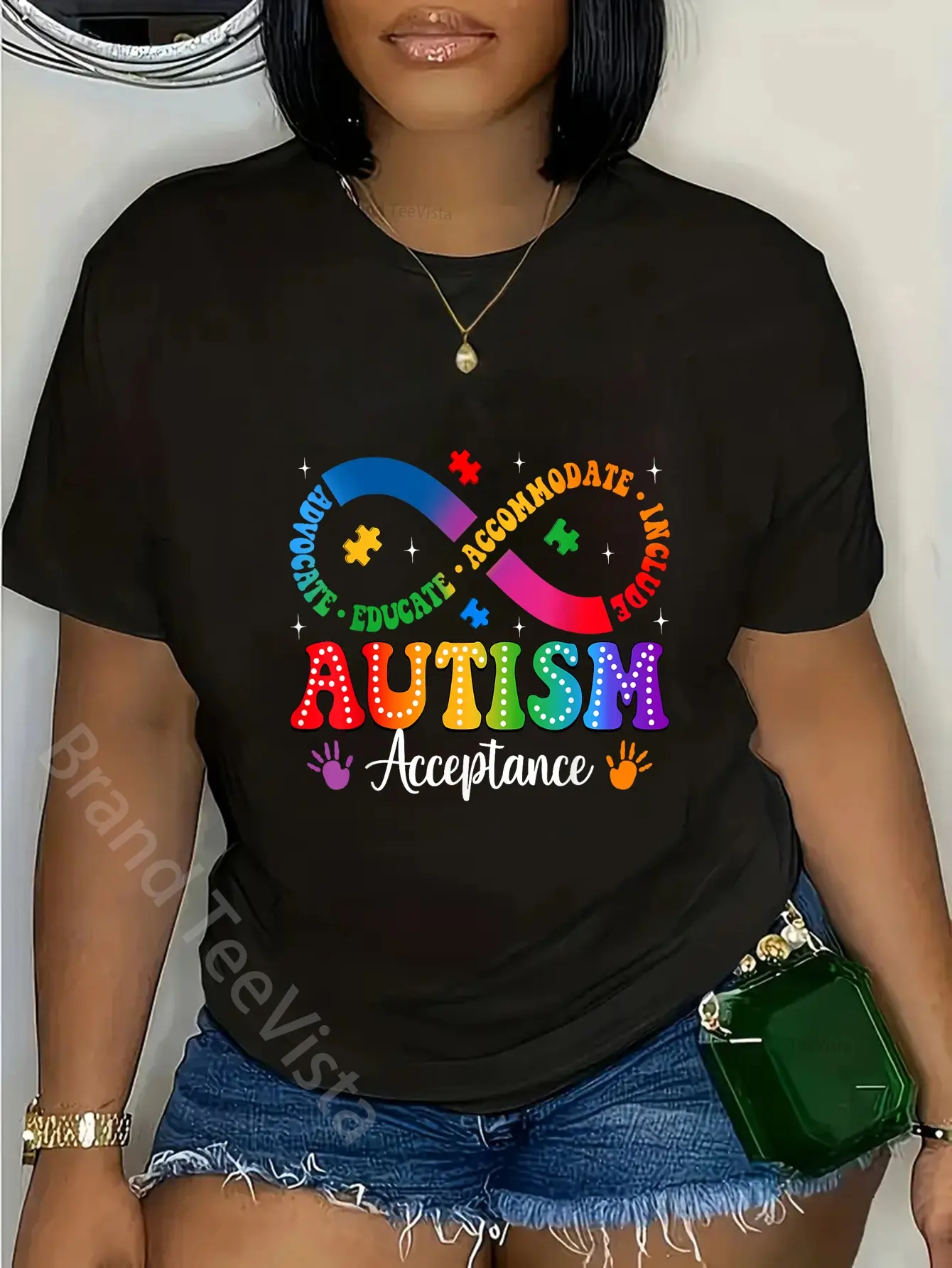 Casual Autism Acceptance Graphic T-Shirt, 100% Cotton Shortsleeve Streetwear Top with Infinity Symbol for Men & Women, Everyday, Tshirt