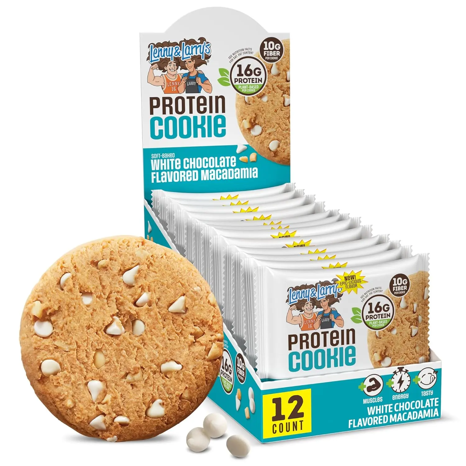 Protein Cookie White Chocolate Flavored Macadamia, 4oz 12ct, Plant-Based Protein with High Fiber
