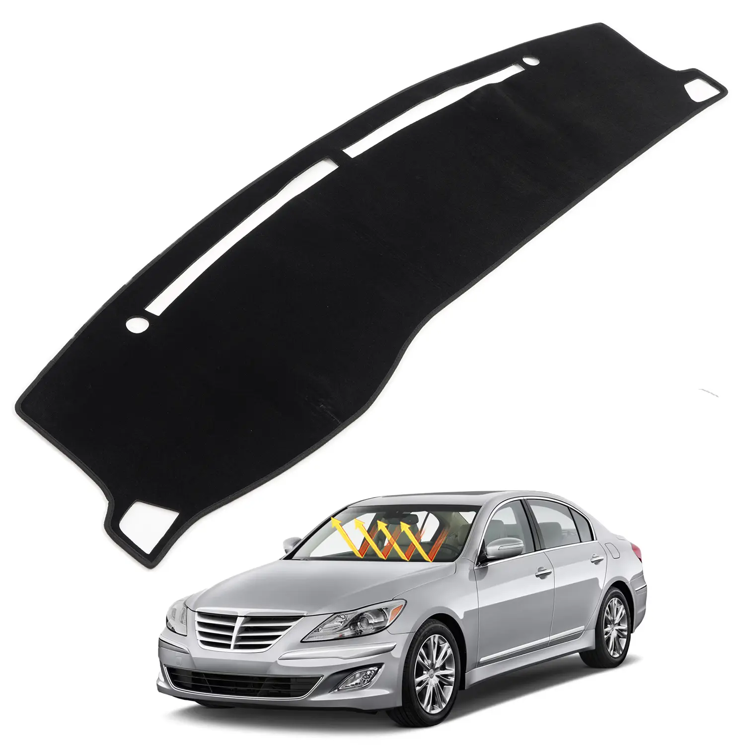Canvcle Custom Fit Dashboard Cover Mat for Hyundai Genesis 4-Door Sedan 2008-2014, Bonded Fabric Flannel, Anti-Glare, UV Protection, Wrinkle Resistant, Avoids Sliding, Blocks Long-Term Sunlight Car Interior Accessory, Car Accessory, Pre-Cut Holes