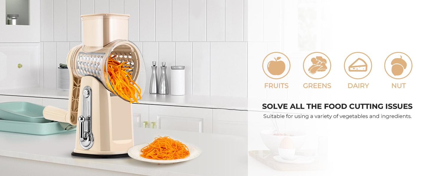 SUSTEAS Rotary Vegetable Chopper 5 Blades Mandoline Slicer Efficient Prep Essential Kitchen Utensils Retro Green