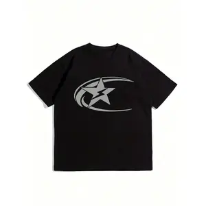 100% Cotton Golf Gift T-Shirt for Men and Women, Casual Round Neck T-Shirt for Men, Polyester Blend Knit Fabric, Regular Fit, Short Sleeve, with Star Print, for All-Season Use