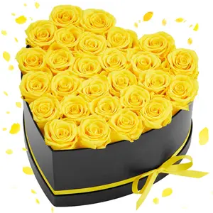 VEVOR Forever Flowers, 27 Preserved Roses in a Heart Shape Box, Eternal Flowers Immortal Bouquet Birthday Present for Women Her Wife Mothers, Anniversary, Valentine's Day,Christmas, Yellow