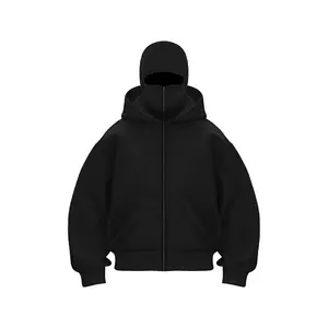 Oversized Black Balaclava Zip-Up Hoodie | Ninja Style Full Face Cover Streetwear Sweatshirt for Men & Women | Y2K Grunge Fashion Jacket