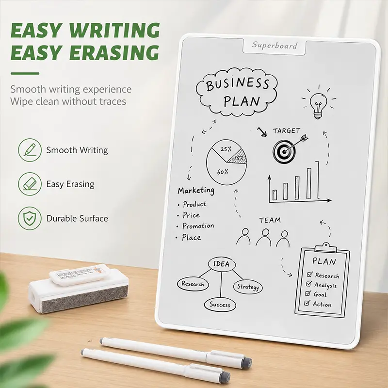 10-in Reusable Magnetic Dry-Erase Writing Board with Double Erase, Markers & Eraser Included, Smooth Writing Eye-Friendly Surface, Ideal for Study & Office, Great Kids' Birthday Gift (Toys & Hobbies Educational Arts & Crafts), Writing Boards