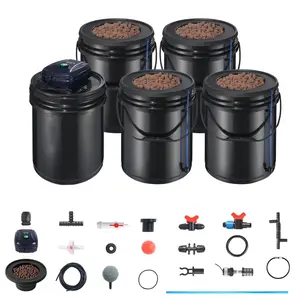 【FathersDayGift】VEVOR RDWC Hydroponics Grow System,  , Hydroponic Growing Kit with Top Drip, Recirculating Deep Water Culture 4 Buckles and 1 Reservoir, with Air Pump and Water Level Device for Leafy Vegetables