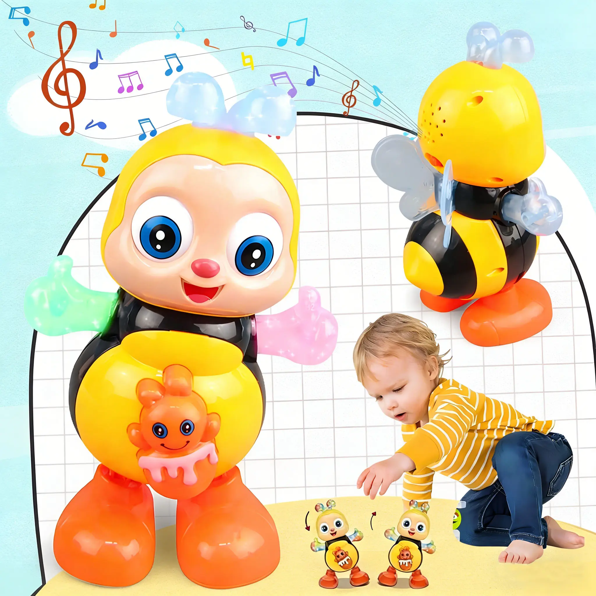 Musical Crawling Bee Toy for Toddlers, Cute Cartoon Interactive Play with LED Lights & Sounds, Automatic Walking for Sensory & Cognitive Development, Baby, Toddler Gifts, Entertaining Early Learning Toy, Baby Items, Kids Toys