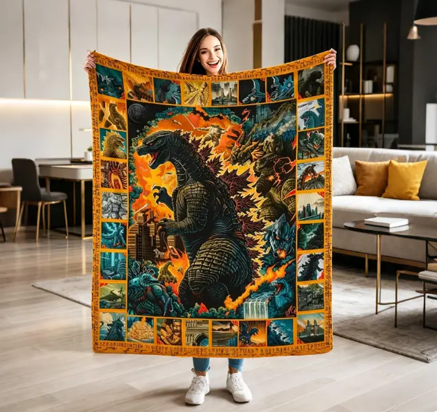 Monster-themed flannel throw blanket - a soft and comfortable decorative gift with fluffy lightweight slogan printing and reversible design, made of fluffy wool for personalized gift.