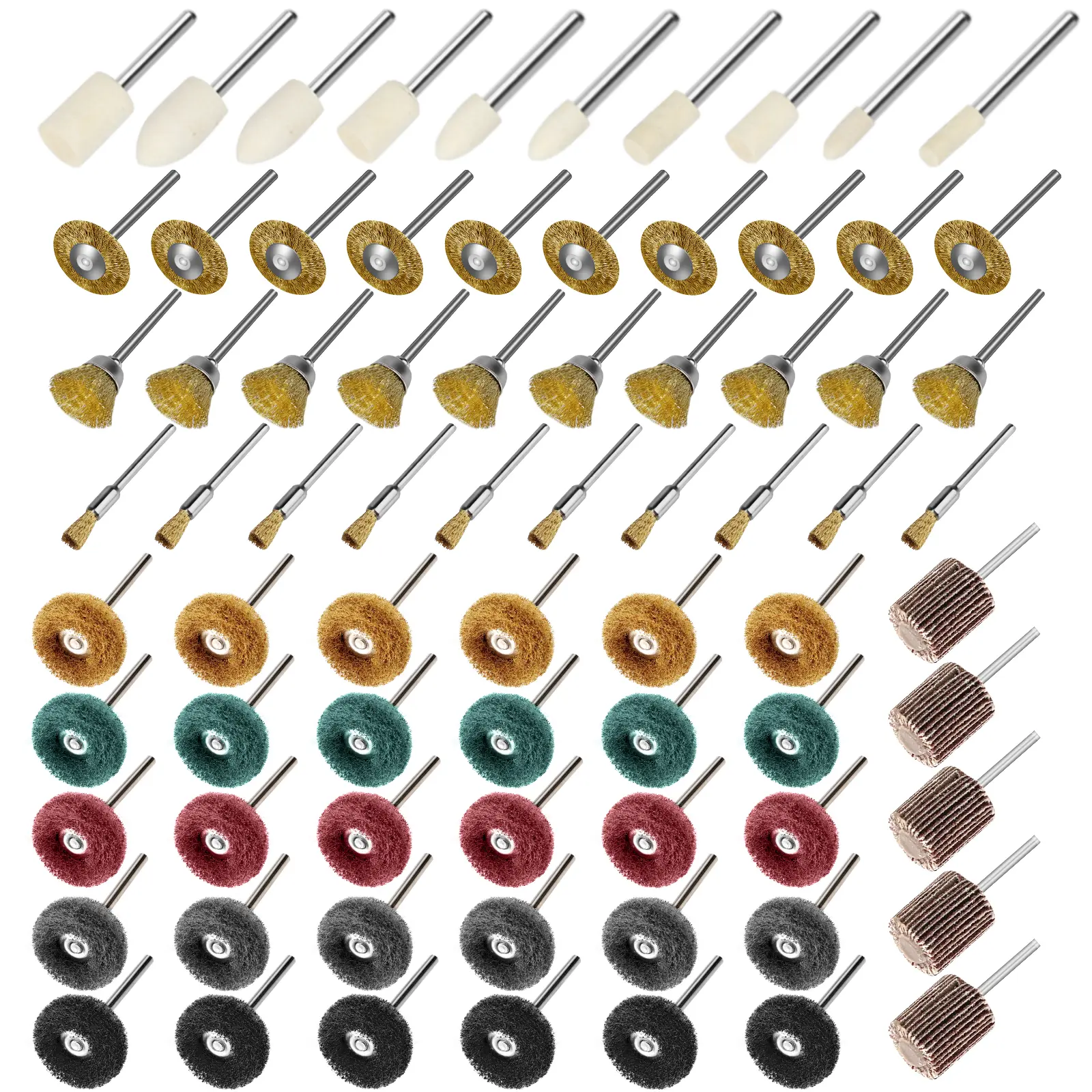 75Pcs  Professional Rotary Tool Polishing Kit - 1/8" Shank Brass Wire Brushes,Wool Felt & 120-800 Grit Abrasive Wheels,Polishing Bit for Rust Removal,Deburring
