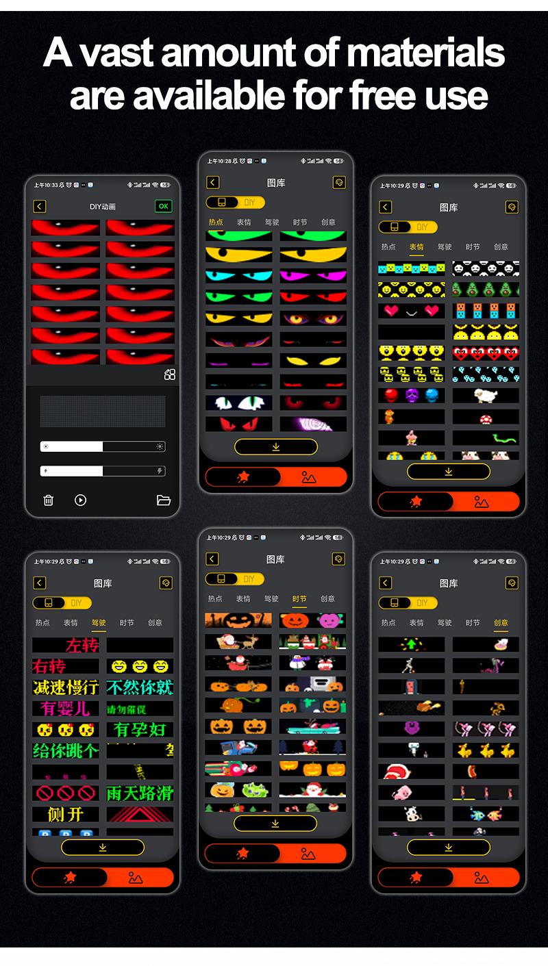 Programmable LED Devil's Eye Lights USB Power IP67 Waterproof Remote App Control Scrolling Windshield Display for Cars Trucks Halloween Christmas Gift Car Decorations 2Pcs 24"X5" LED Matrix Panel - Vehicle