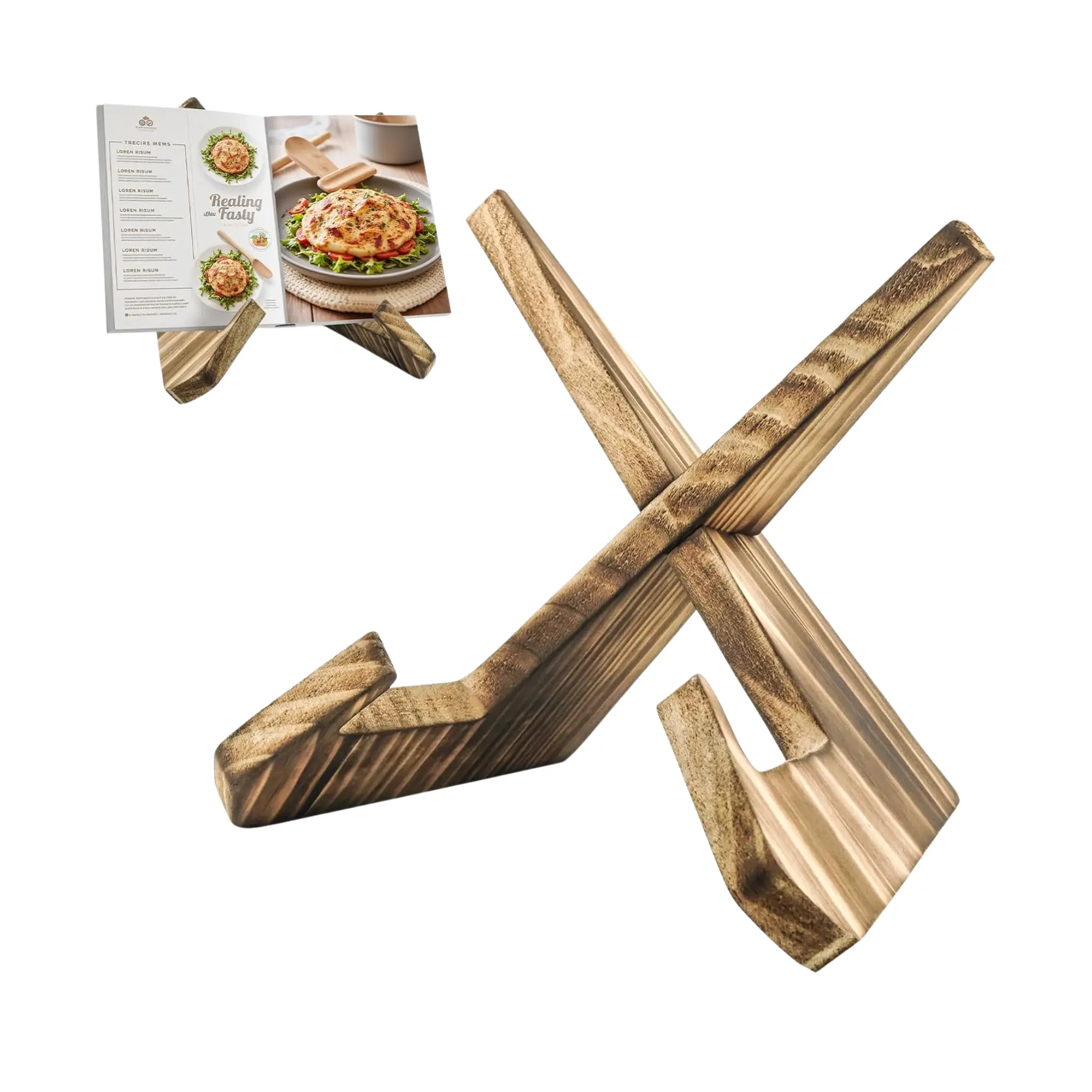 Adjustable Wood Cookbook Stand  Hands-Free Recipe Holder for Kitchen Counter Wooden