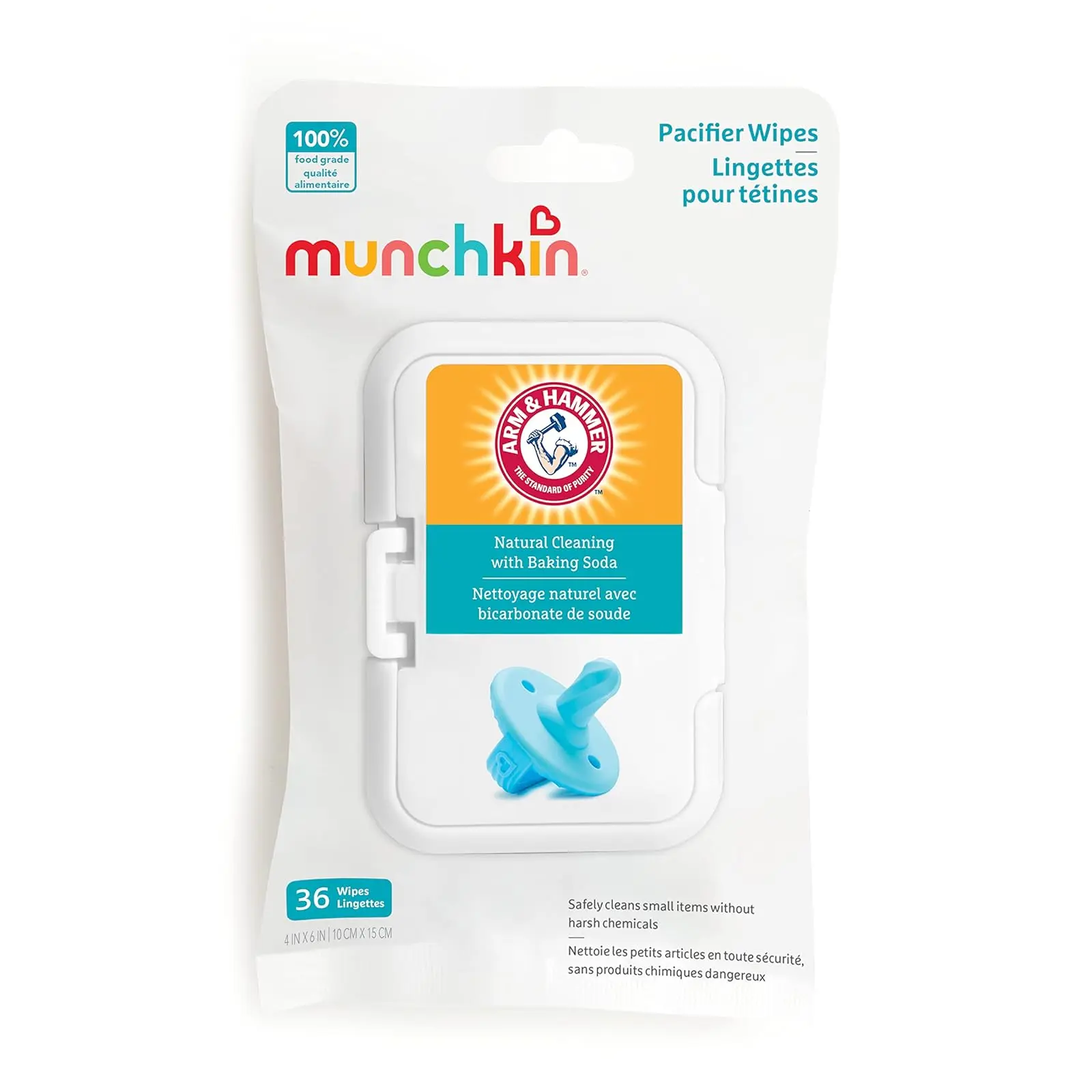 Food-Grade Disposable Wipes with Safe and Natural Ingredients, Baking Soda Powered for Cleaning Pacifiers, Bottles, and Feeding Essentials, Pre-Moistened, 36 Count, Natural Cleaning, Wet