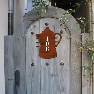 Designocracy MA98552-18 18 in. Coffee Pot Wooden Custom House Number Sign Decor