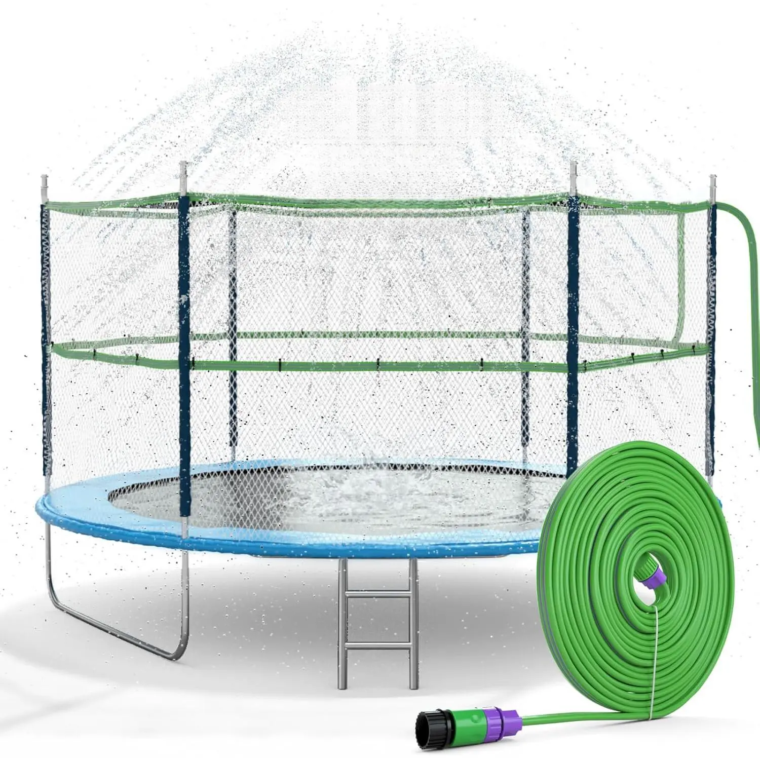 Trampoline Sprinkler for Kids, 300% Thicker Than Other Trampoline Sprinklers with Thick 300% Durable Spray Hose, Kink-Resistant Flow, Mist Function, Easy-to-Install Zip Tie Kit, UV-Treated Outdoor Summer Water Game Accessory