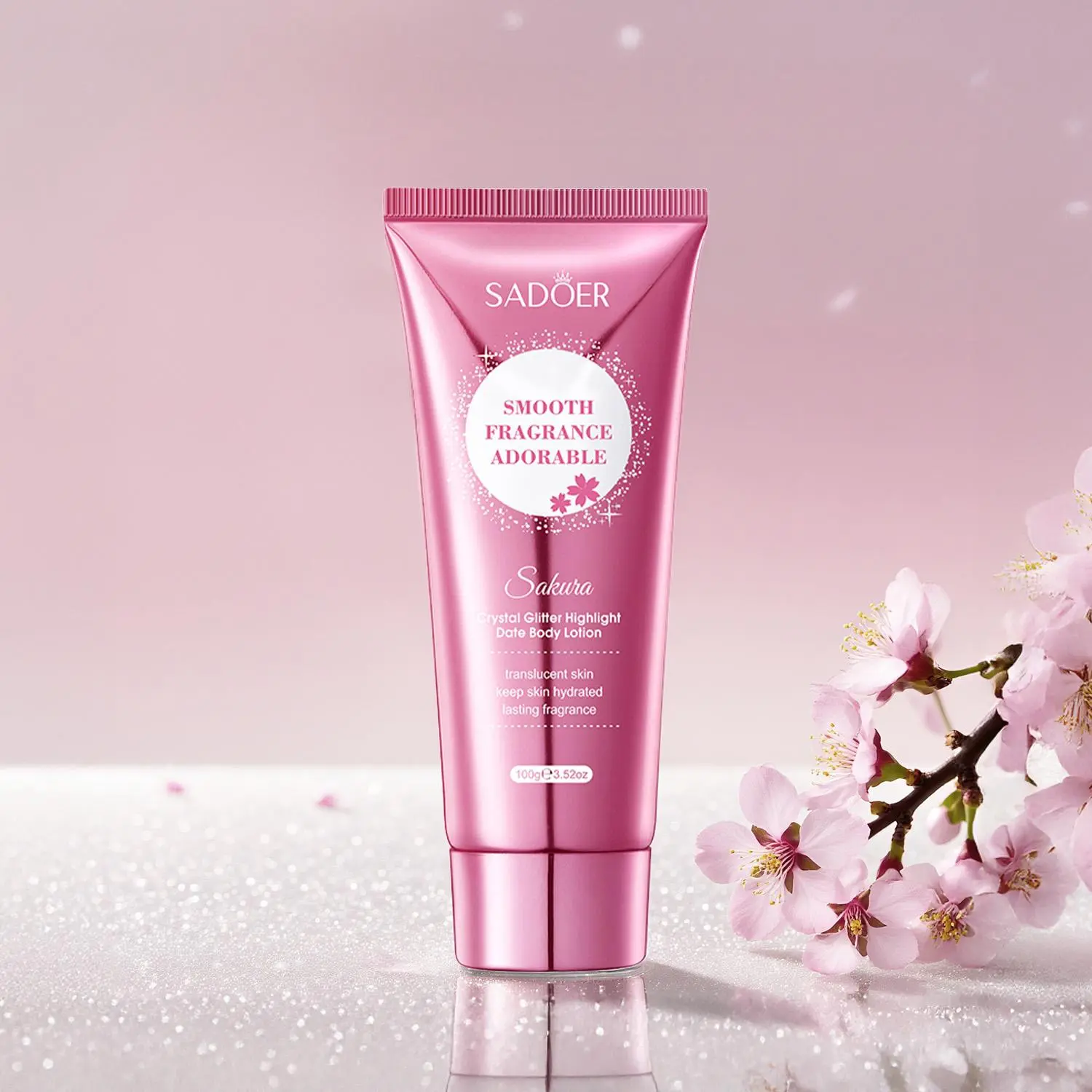 Sakura Crystal Glitter Highlight Body Lotion - Hydrating Body Care Moisturizer with Translucent Skin Effect, Long-Lasting Scent, Cosmetic Skin Hydration Support
