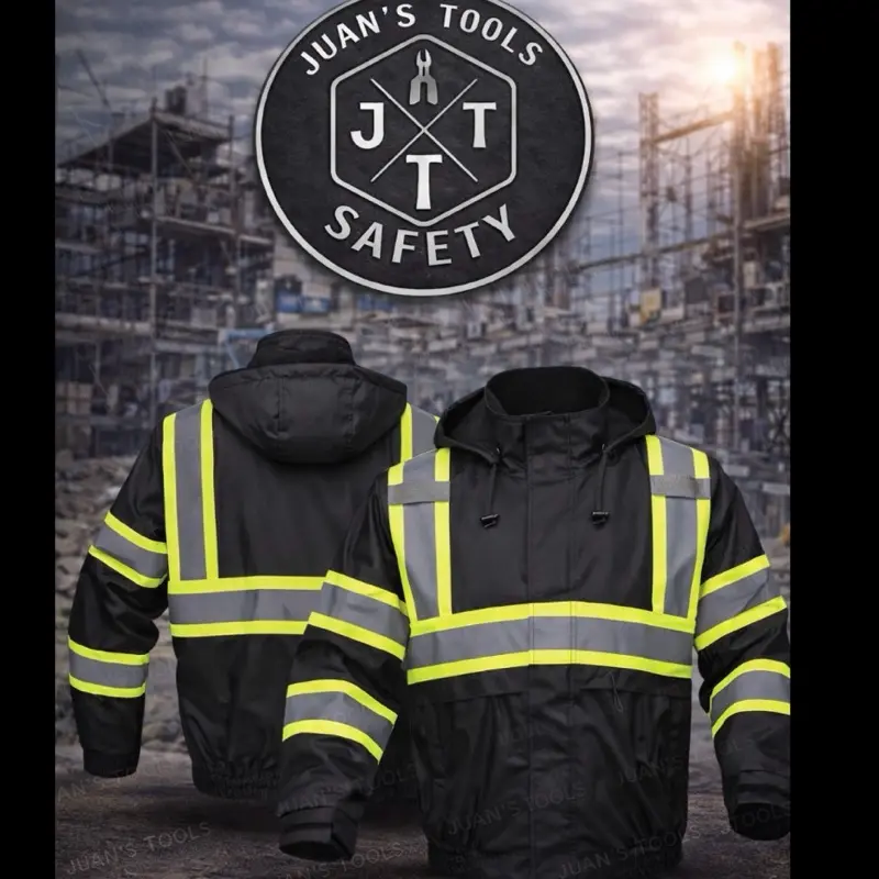 Men's Black Waterproof Bomber Jacket with Zipper - Reflective Safety Coats for High Visibility