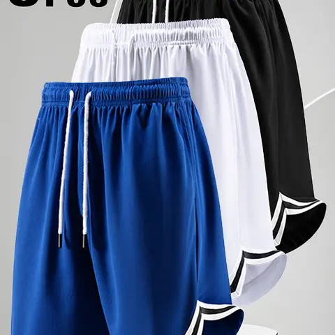 Tropical Casual Men’s 5-Pack Loose-Fit Athletic Shorts - Quick-Dry, Fast-Dry Fabric, Breathable Solid Colors, Adjustable Waistband, Zippered Pockets, Ideal for Fitness Training, Outdoor Wear