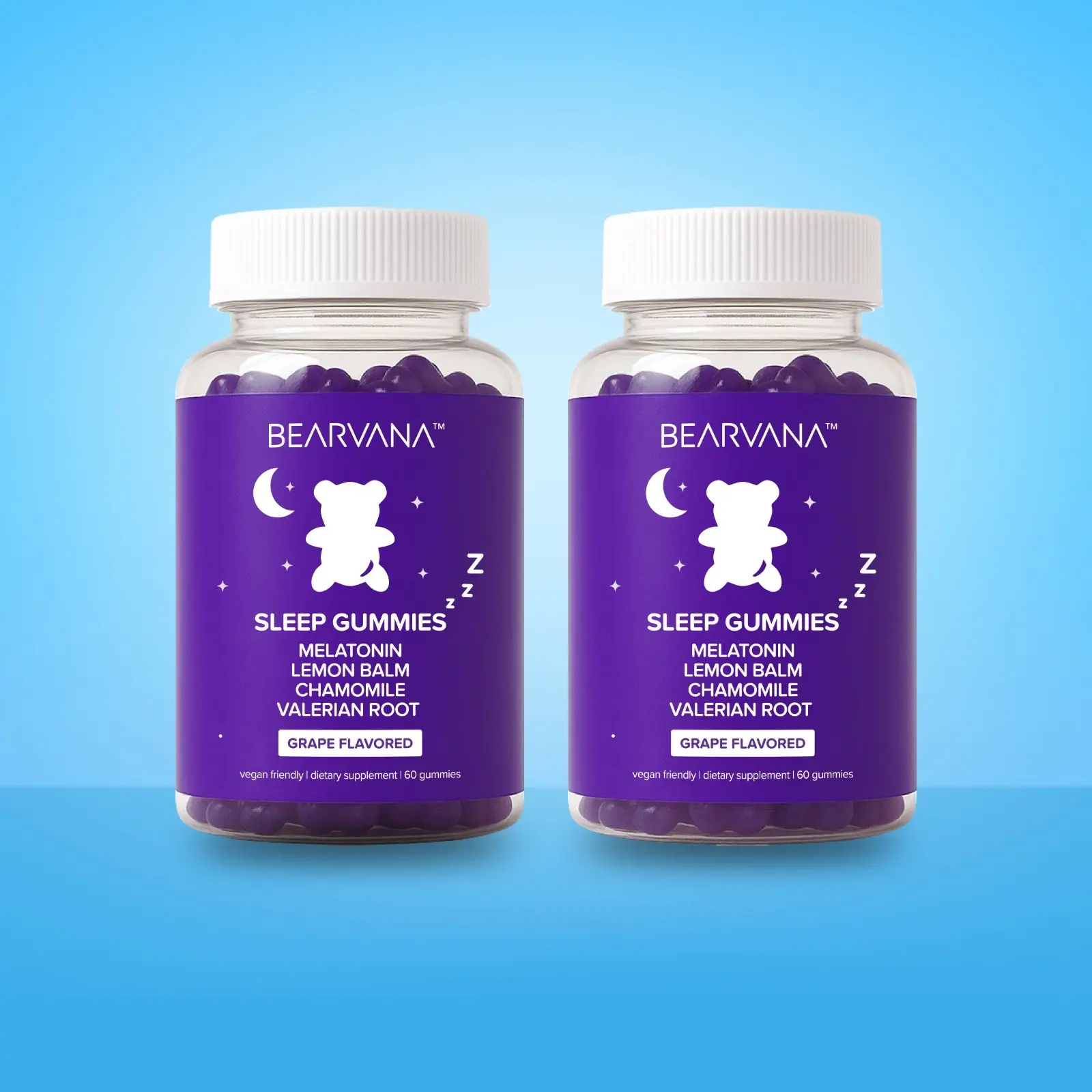 BEARVANA Sleep Gummies Double Pack | Melatonin, Lemon Balm, Chamomile & Valerian Root | The Nighttime Gummies Worth the Hype | Grape Flavor | Two Month Supply | 120 Gummies
