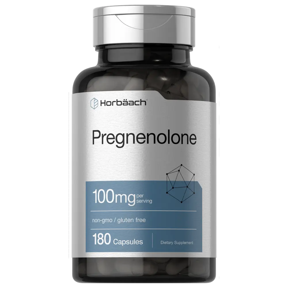 Horbäach Pregnenolone 100mg | 180 Capsules | Non-GMO and Gluten Free Supplement