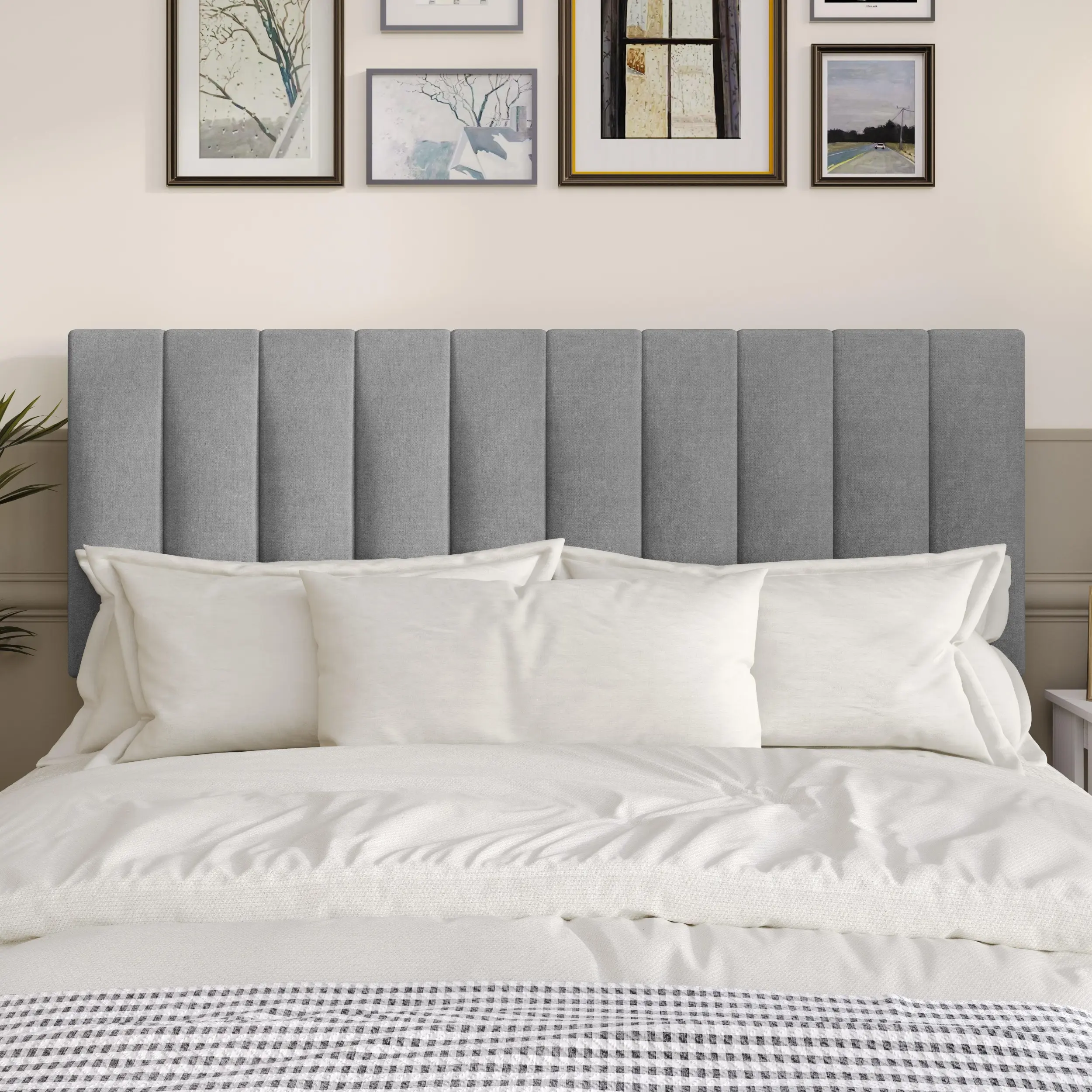 Favorer Dennis LVL Upholstered Headboard - Vertical Channel Stitch Panels, Adjustable Ht., Soft Cushioned Padding, Formaldehyde-Free, Black, Twin-King Sizes, for Modern Bedroom, Transitional Interior Design