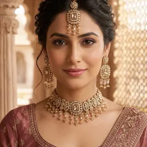 Premium Quality Necklace Set with Green Gemstones and Gold Plated Design for Women