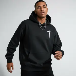 Men's Christian Cross Jesus Christ Graphic Hoodie - Cotton Blend Black Long Sleeve Pullover Regular Fit |   Soft & Breathable Fabric, Durable Print, Everyday Comfort, Machine Washable, minimalist religious casual wear