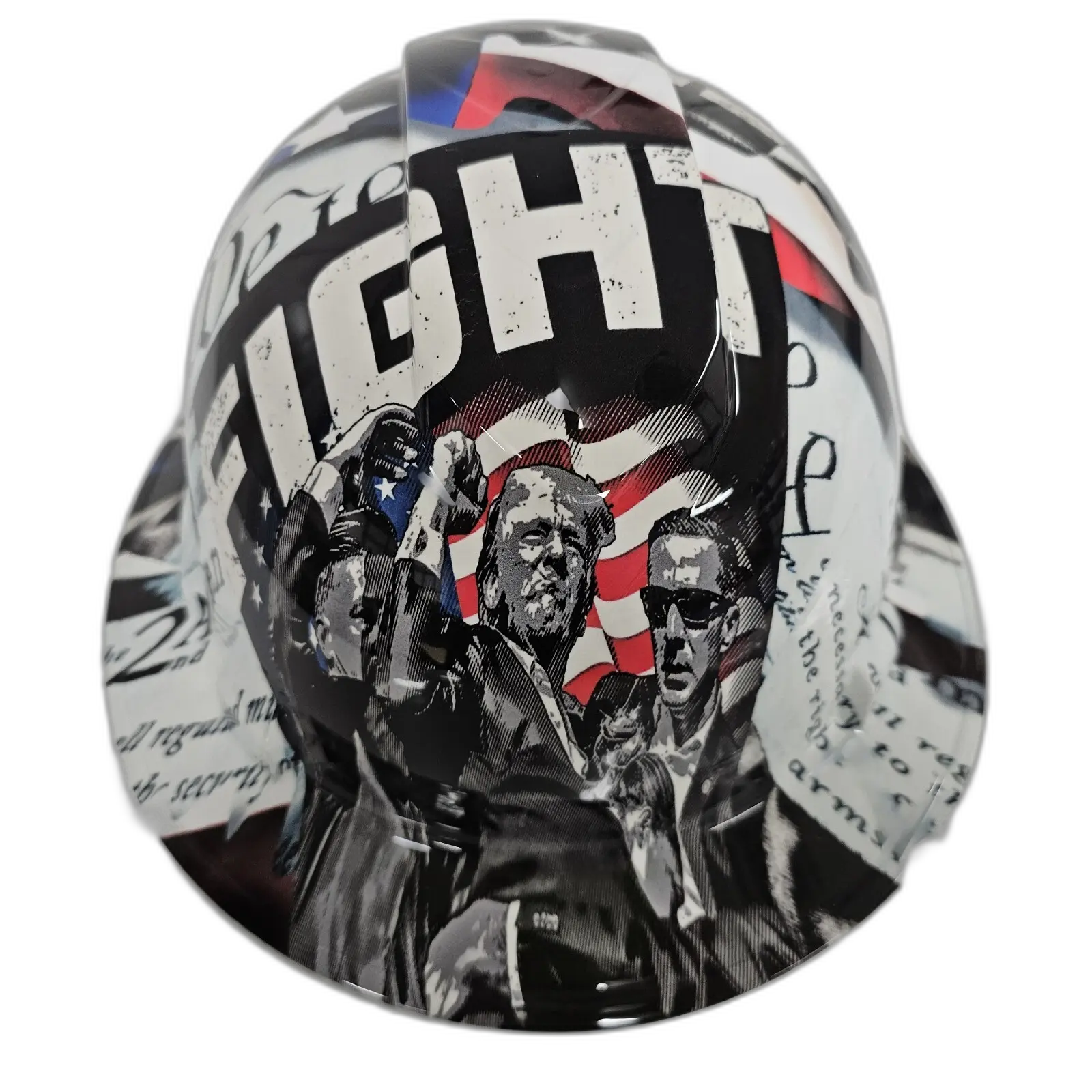 Black & White Patriot Fist Pump - Custom Hydro Dipped Full Brim Hard Hat