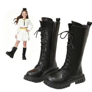 KPop Hunters Boots Girls Kids Chunky Combat Ankle Boots with Side Zipper Gothic KPop Fashion Lace Up School Shoes Toddler to Youth 4-12 Years