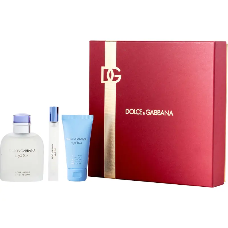 D & G Light Blue Set-Edt Spray 4.2 Oz & Shower Gel 1.7 Oz & Edt Spray 0.34 Oz Mini For Men